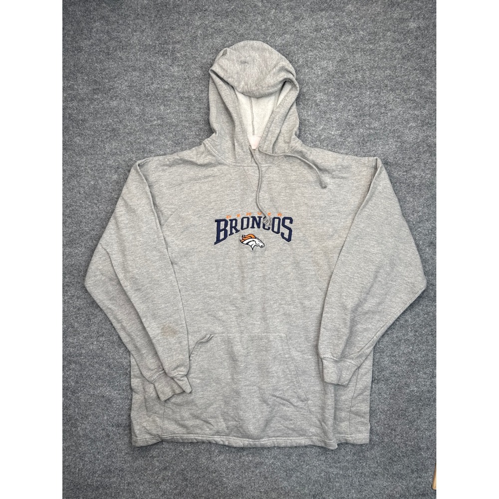 NFL Denver Broncos Hoodie Mens XL Gray‎ Embroidered Pullover Sweatshirt Logo